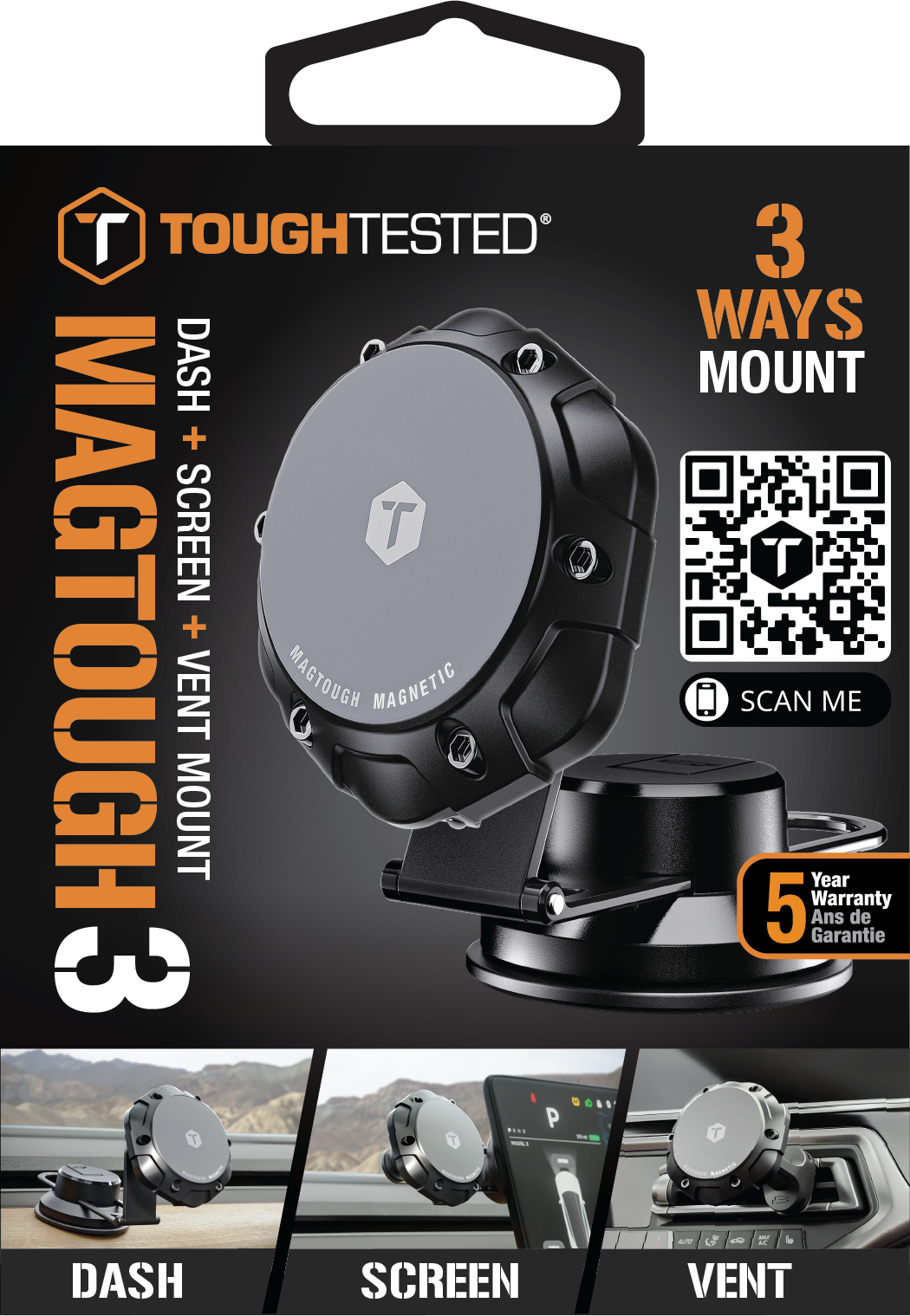 ToughTested MagTough 3-in-1 Phone Mount – Dash, Screen & Vent | MagSafe Compatible + Adapter Ring
