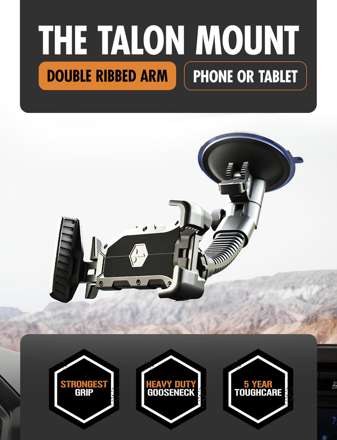 ToughTested Talon Pivot Mammoth Mount – Heavy-Duty Suction Cup Phone & Tablet Mount