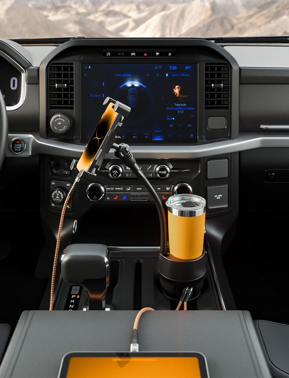 ToughTested Tough & Thirsty PowerCup XL - Cupholder and Phone Mount, XL Stanley Cup Holder (Black)