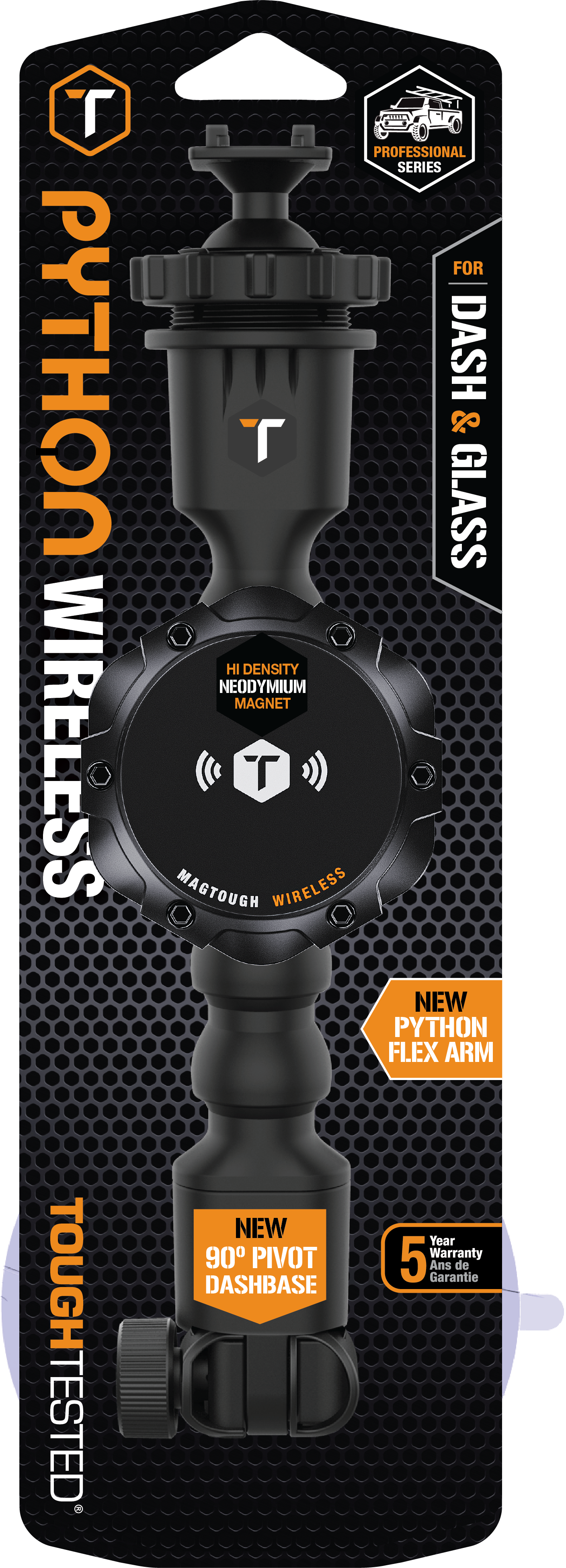 ToughTested Python MagTough Wireless Charging Suction Cup Mount – Ultra-Flexible Magnetic Windshield & Dash Mount