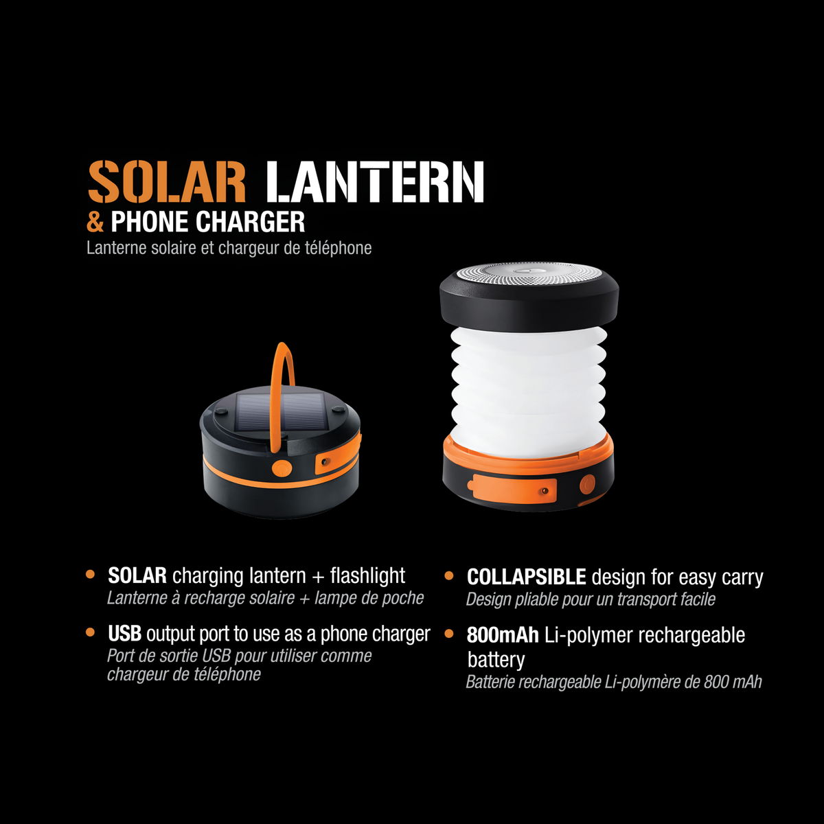 ToughTested Solar Lantern & Phone Charger, 65 Lumen Collapsible Light