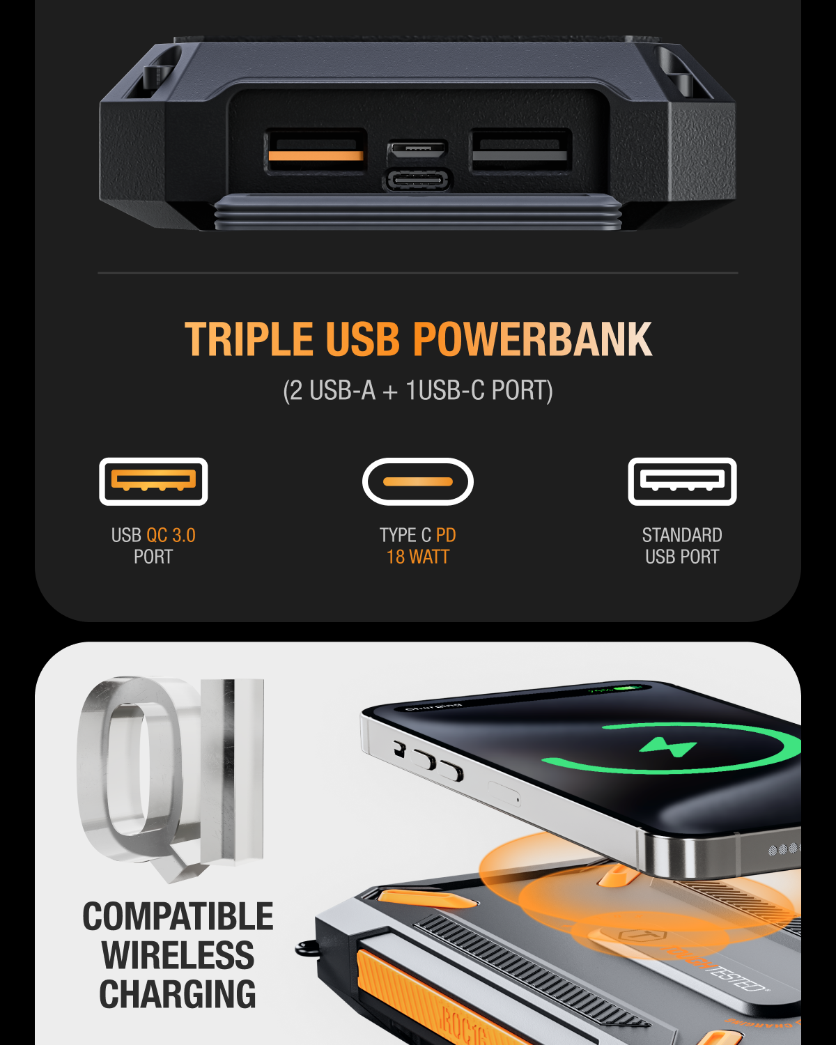 ToughTested SOLAR ROC16 16,000 mAh Powerbank with Wireless Charging & PD Fast Charging