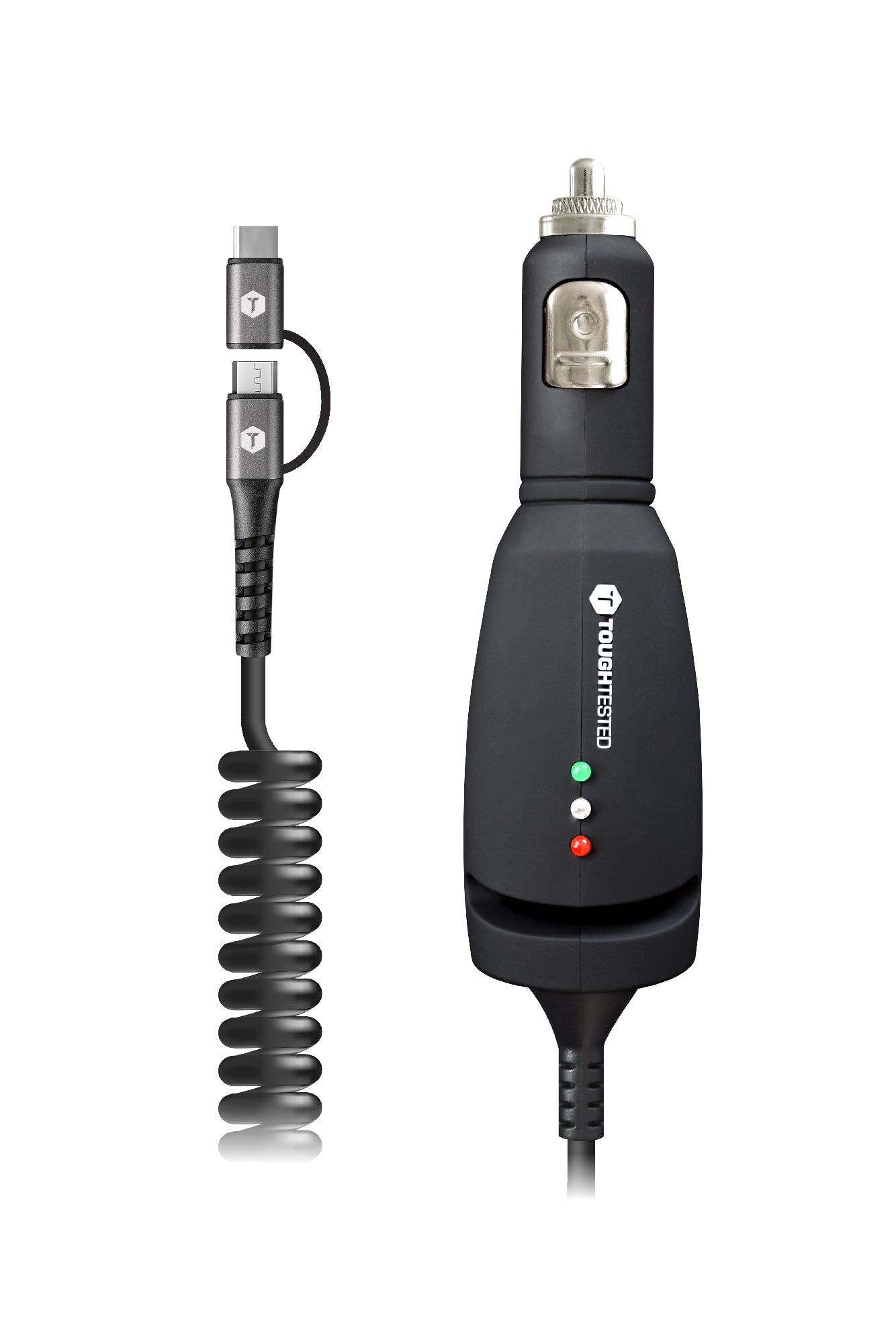 ToughTested Pro+ Rapid Car Charger with Heavy Gauge Cord with Micro-USB & TYPE- C Connector