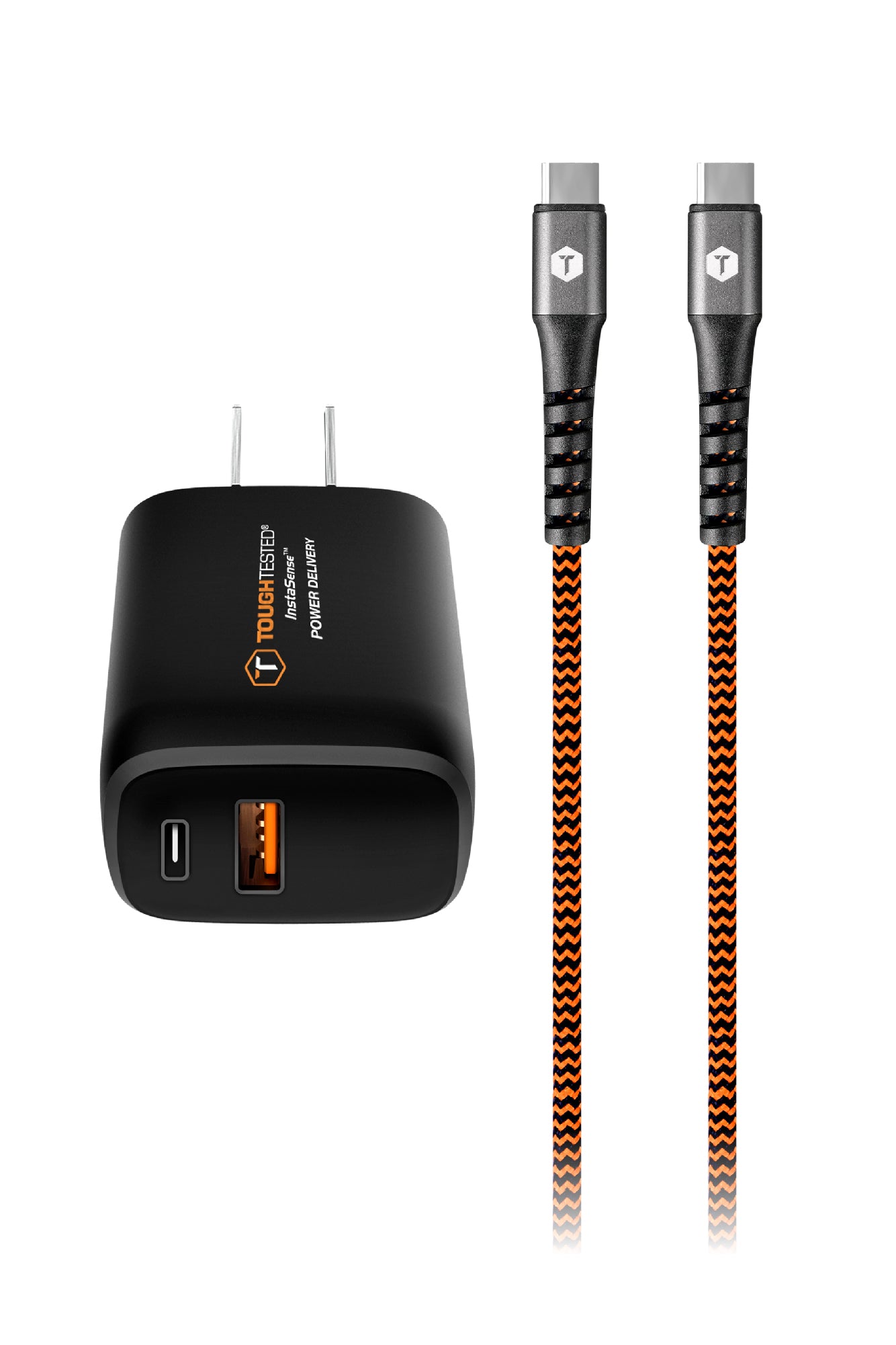 ToughTested PD High Speed Wall Charger Kit with 20W USB-C + USB-A QC 3.0 Ports and 10ft USB-C to USB-C Cable