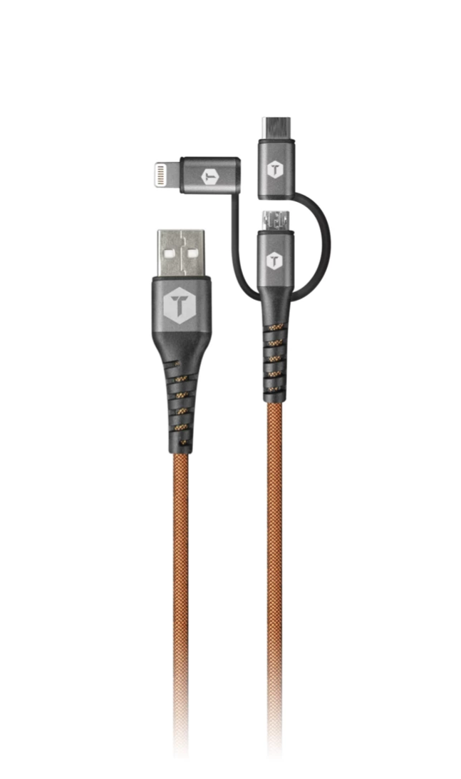 ToughTested 4 Ft. 3 in 1 Cable with USB-C, Micro-USB, & Lightning