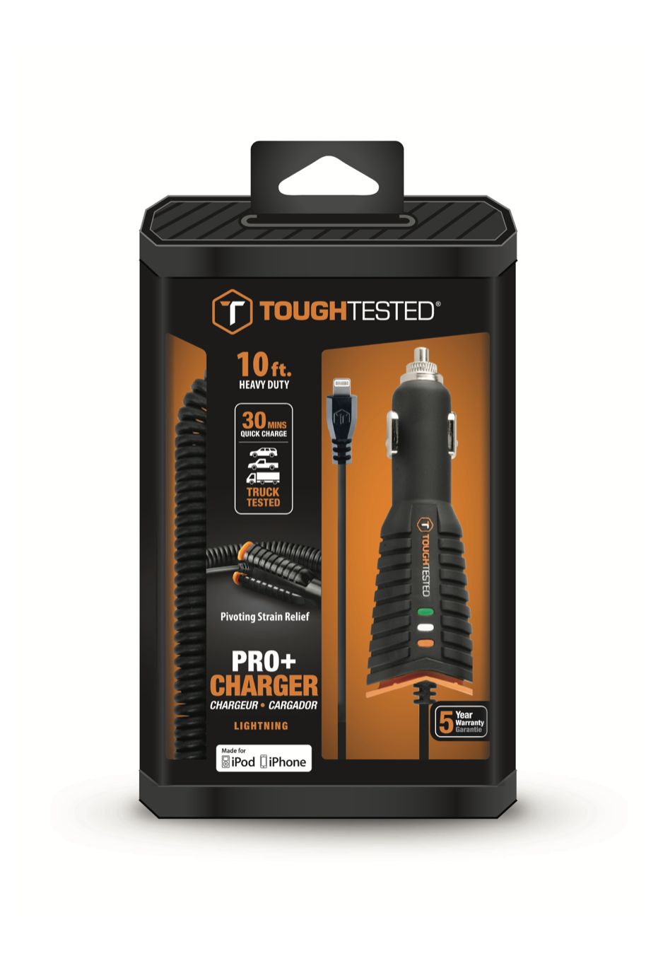 ToughTested Pro+ Rapid Car Charger with 10' Cord for iPhone