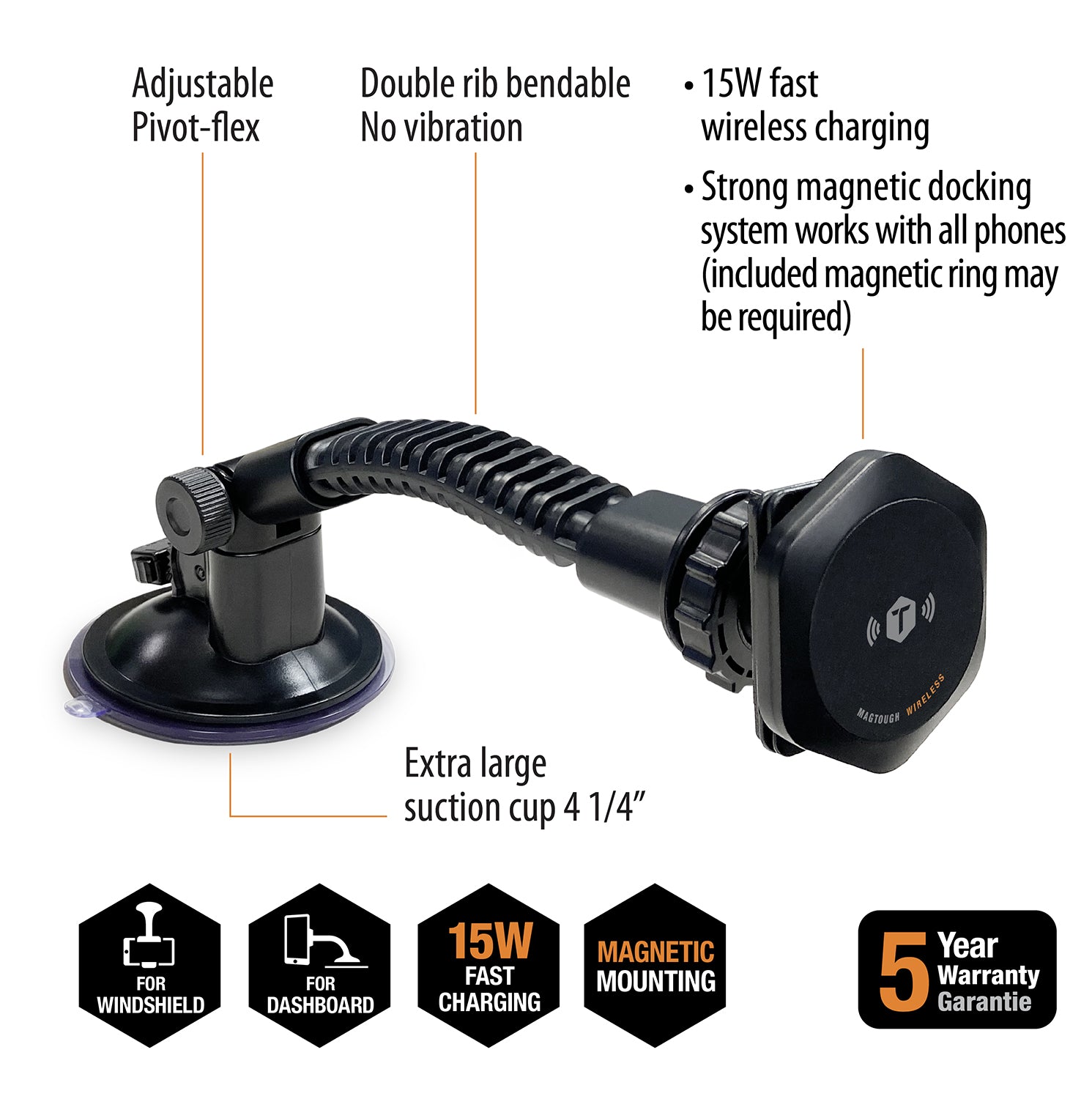 ToughTested MagTough Magnetic Wireless Charging Dash & Windshield Mount