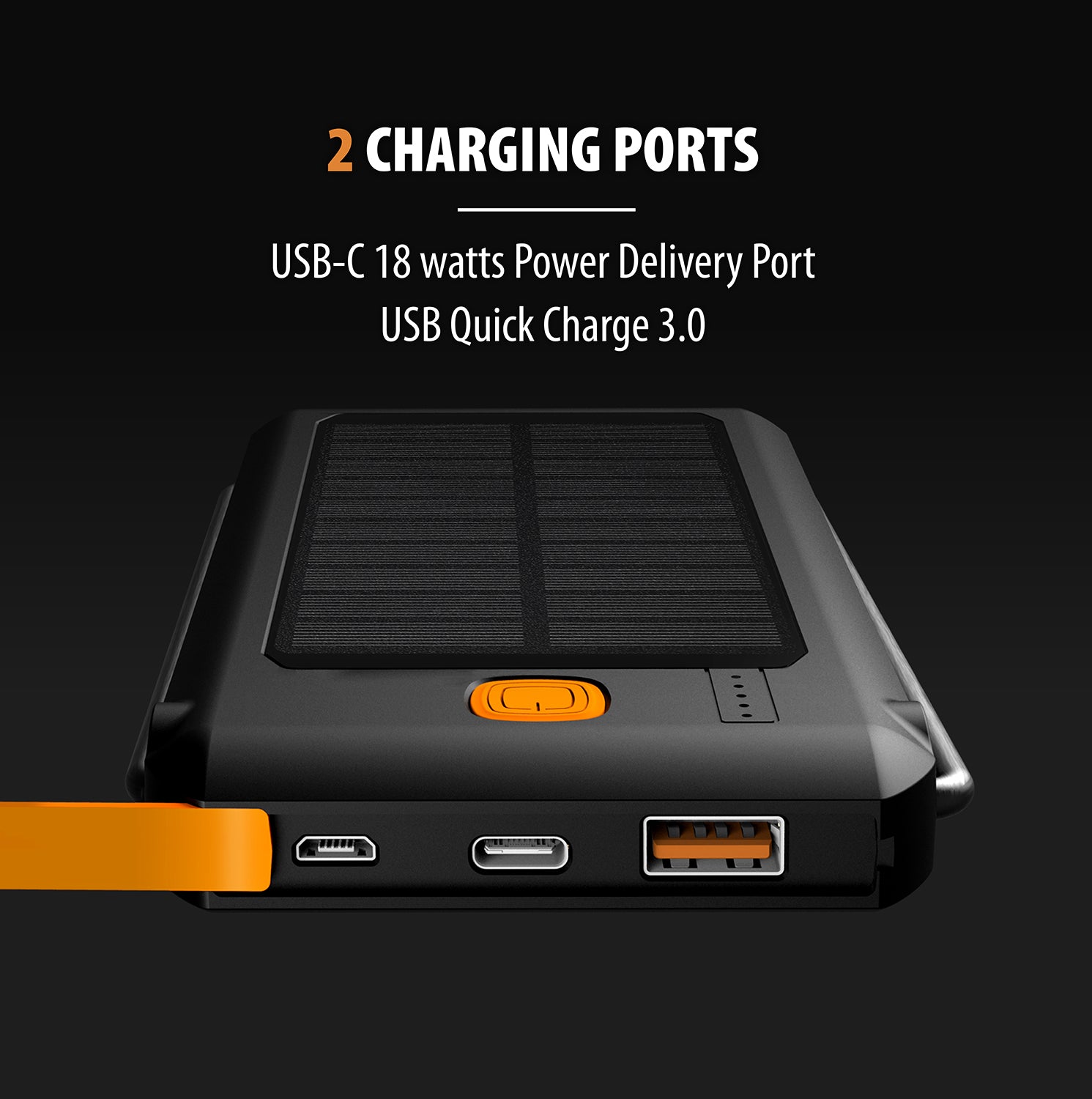 10,000 mAh Solar Charger IP44 Waterproof Rugged Power Bank