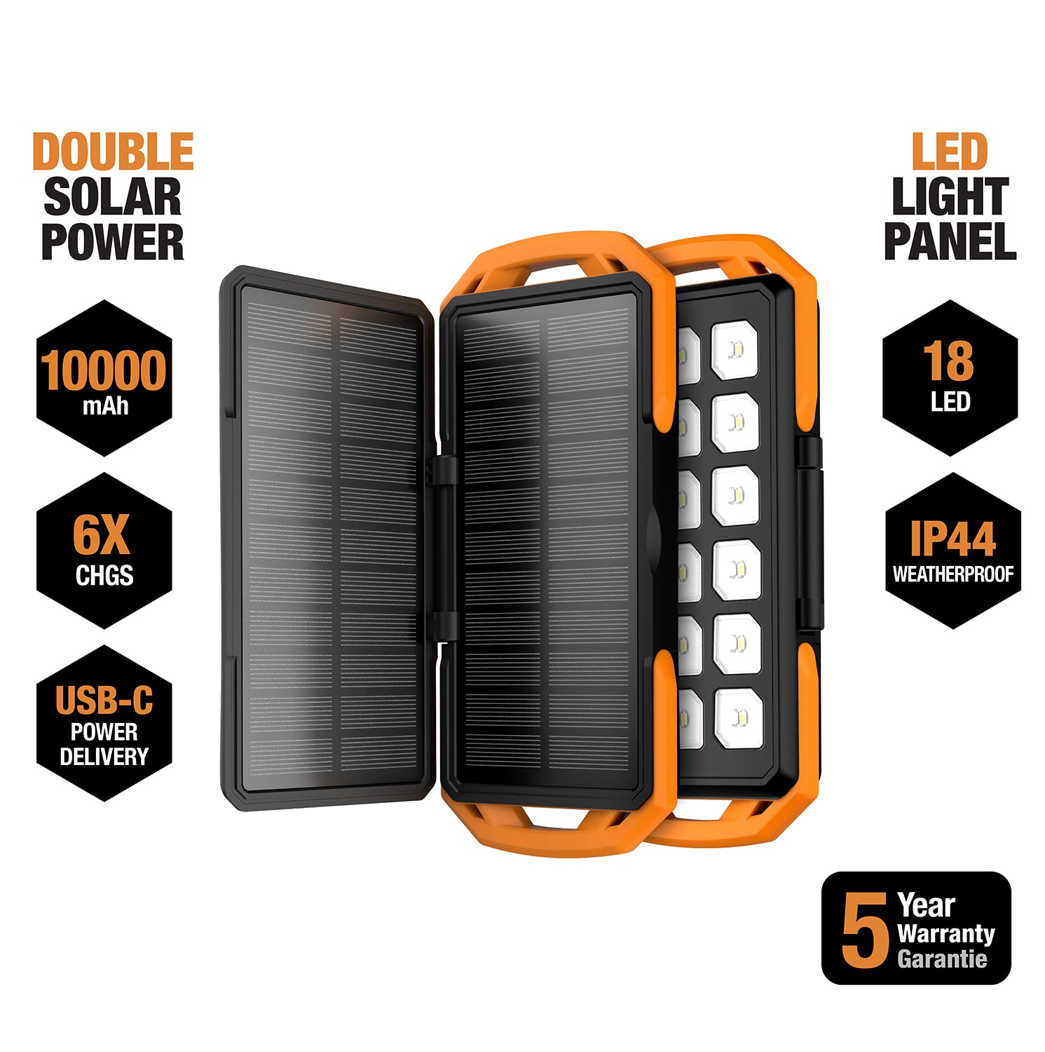 ToughTested Dual 10,000 mAh Solar Charger IP65 Waterproof Portable Power Bank