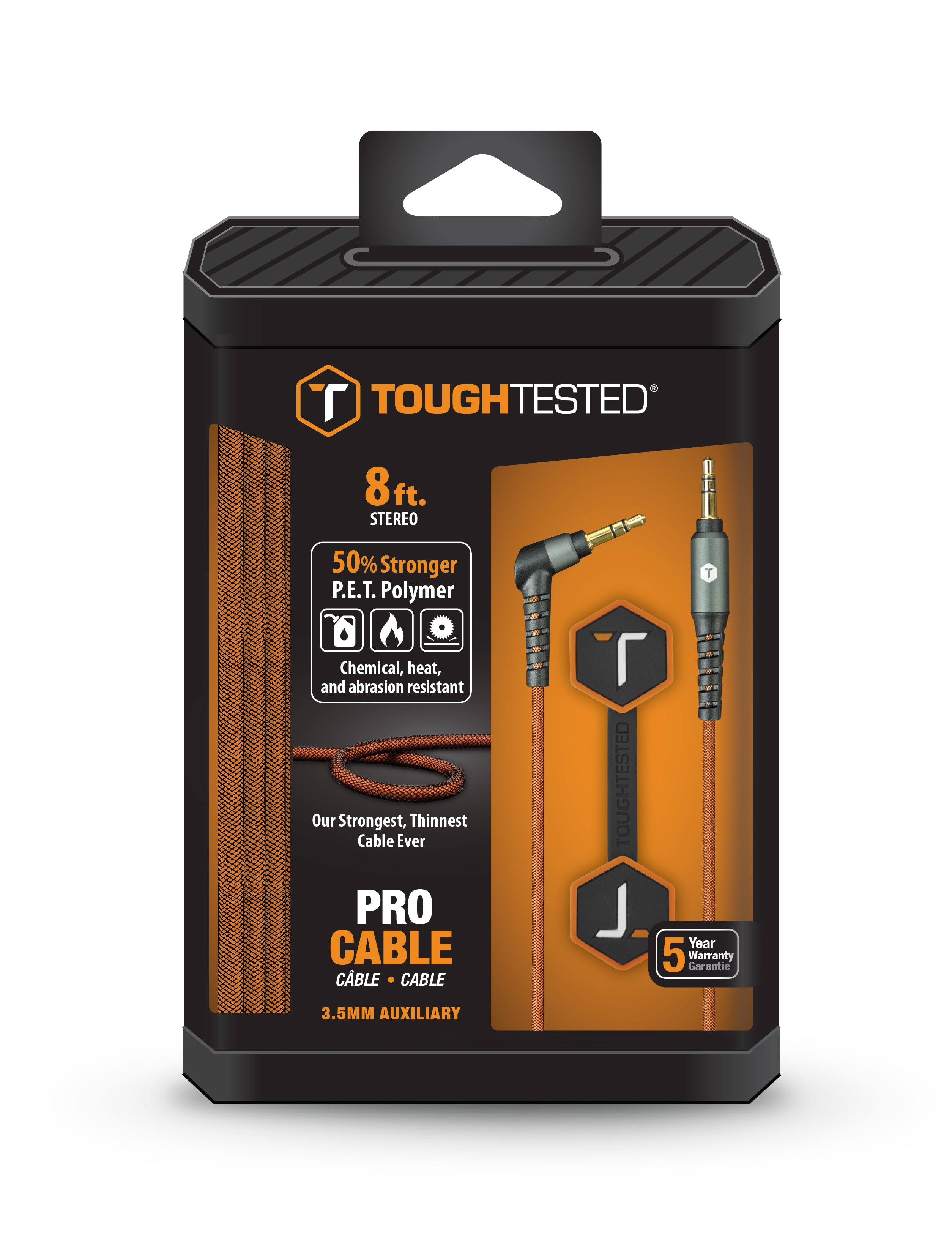 ToughTested 8 Ft. PRO Armor Weave Cable Slim Tip 3.5mm Aux Cable
