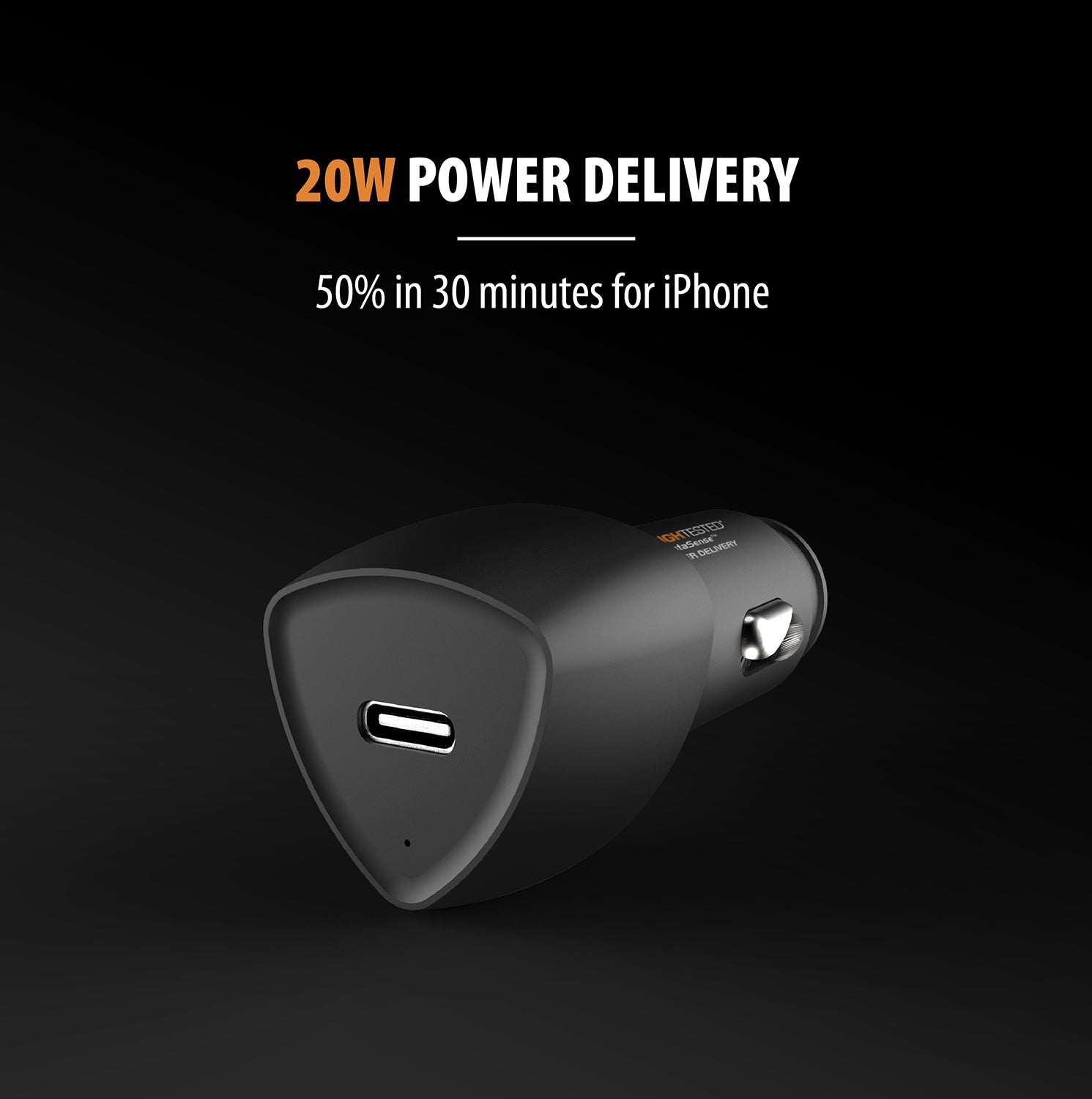 ToughTested PD High Speed Car Charger Kit For Apple with 20W USB-C Port and 6ft Coiled USB-C to Lightning Cable
