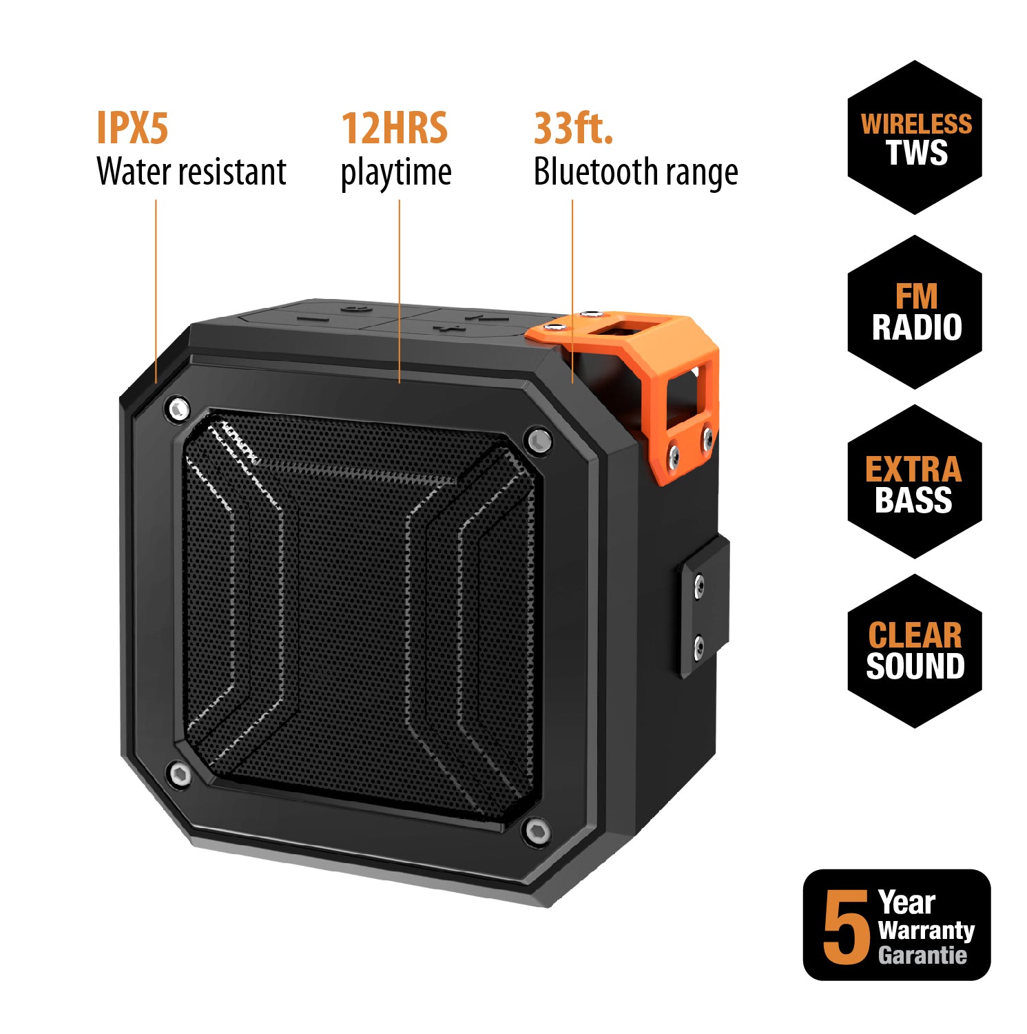 ToughTested Satellite - HD Outdoor Wireless Speaker (FM Radio, IP65 Water Resistant, Shockproof)