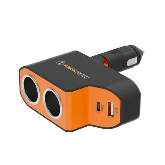ToughTested Dual 12V Vehicle Power Adapter with USB-C and USB, 37W