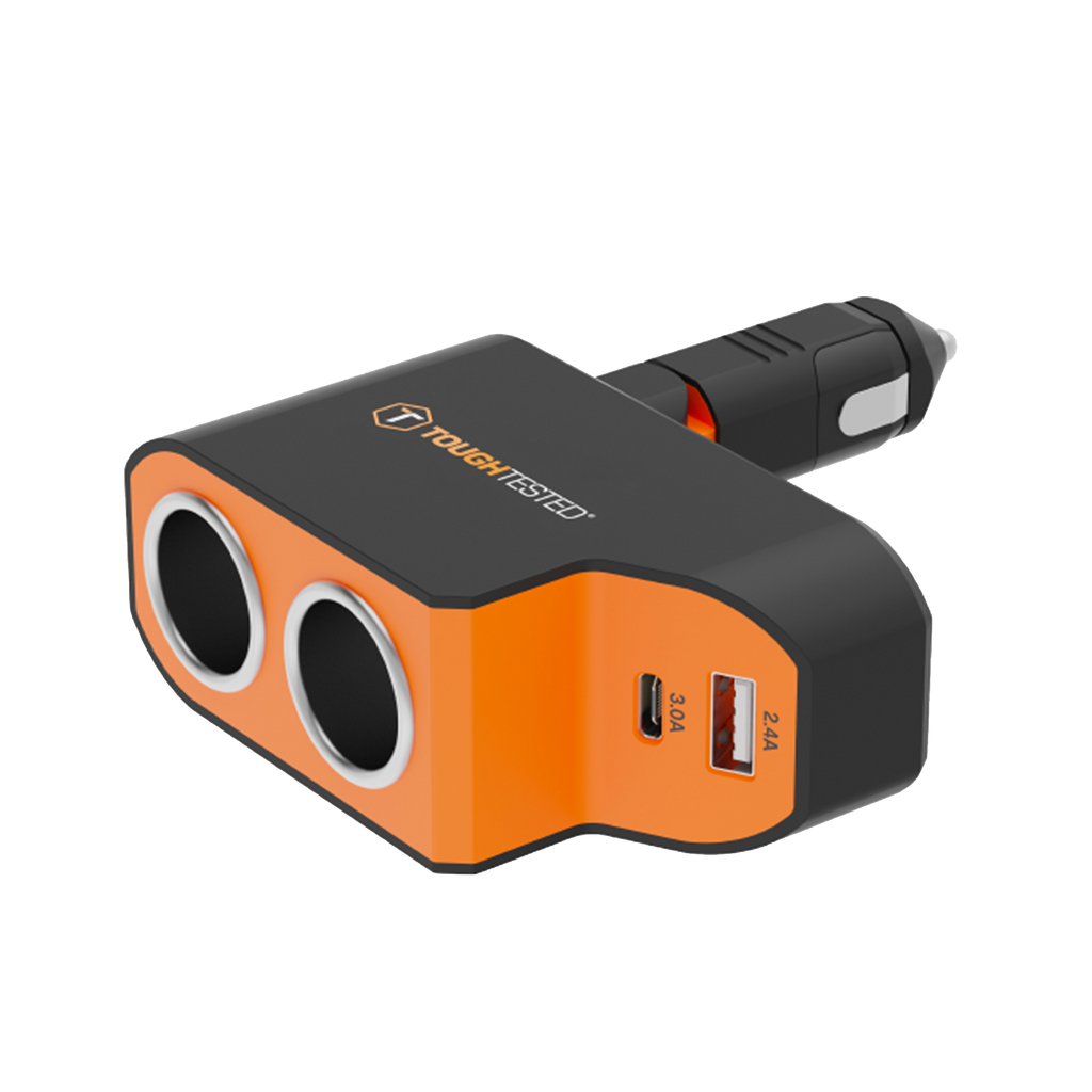 ToughTested Dual 12V Vehicle Power Adapter with USB-C and USB, 37W