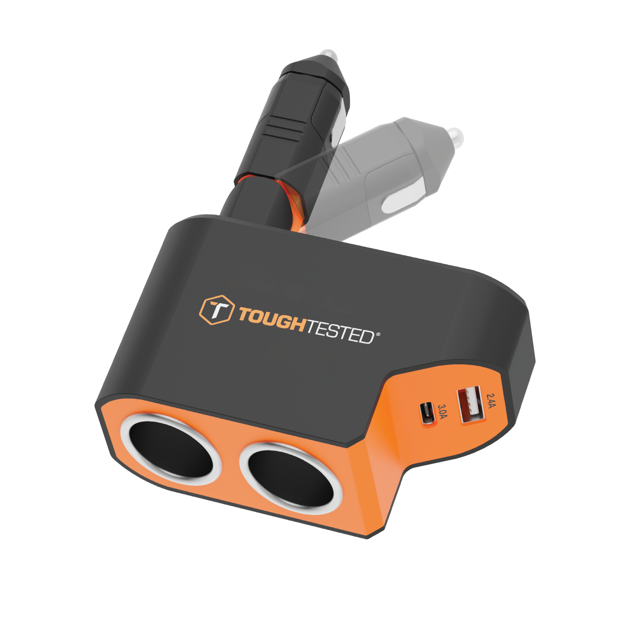 ToughTested Dual 12V Vehicle Power Adapter with USB-C and USB, 37W