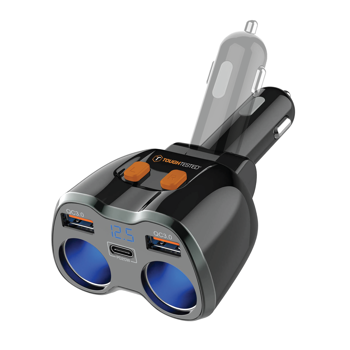 ToughTested Dual 12V Vehicle Power Adapter with USB-C and USB, 150W