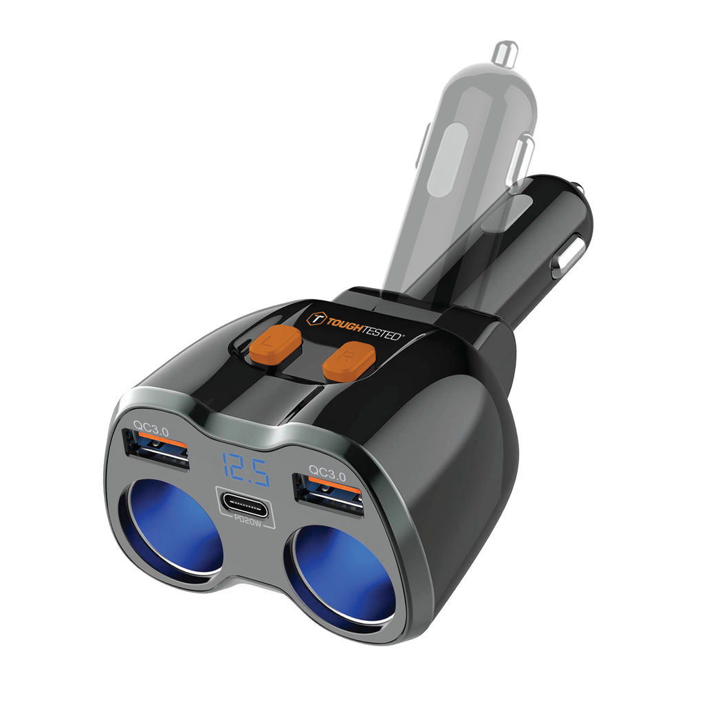 ToughTested Dual 12V Vehicle Power Adapter with USB-C and USB, 150W