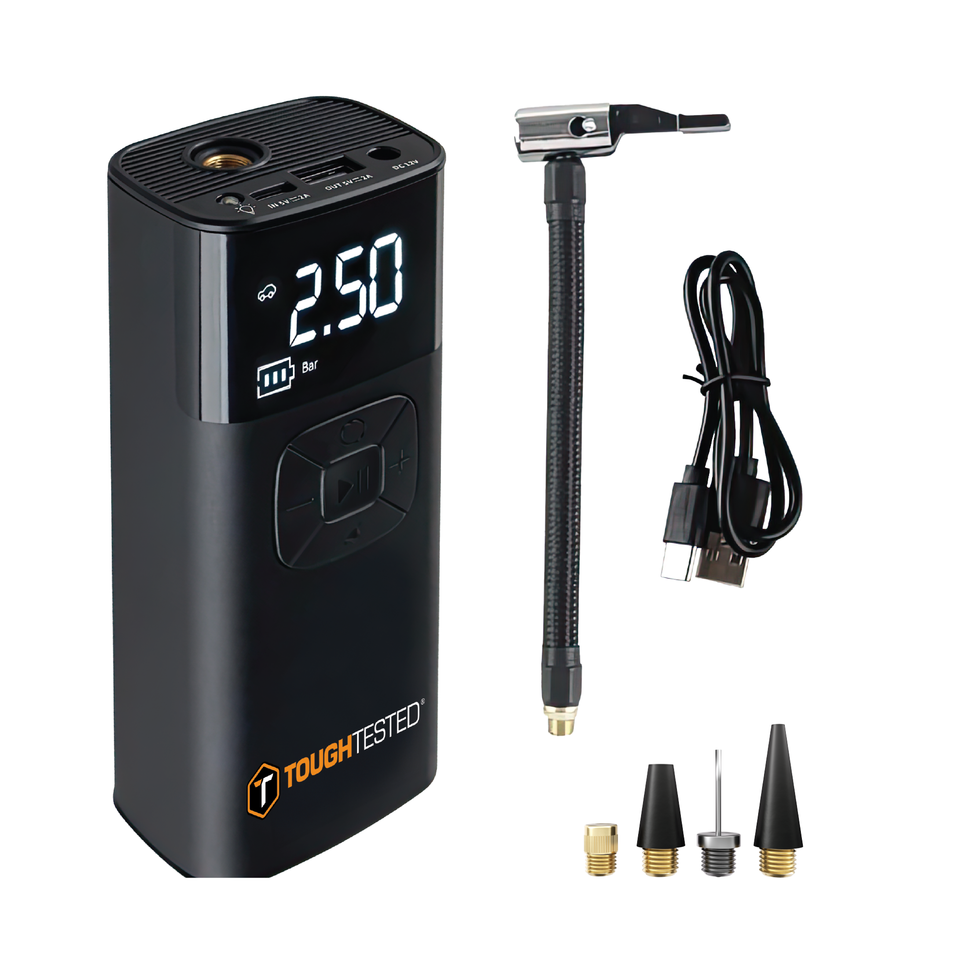 ToughTested Portable Tire Inflator & Power Bank, 150 PSI