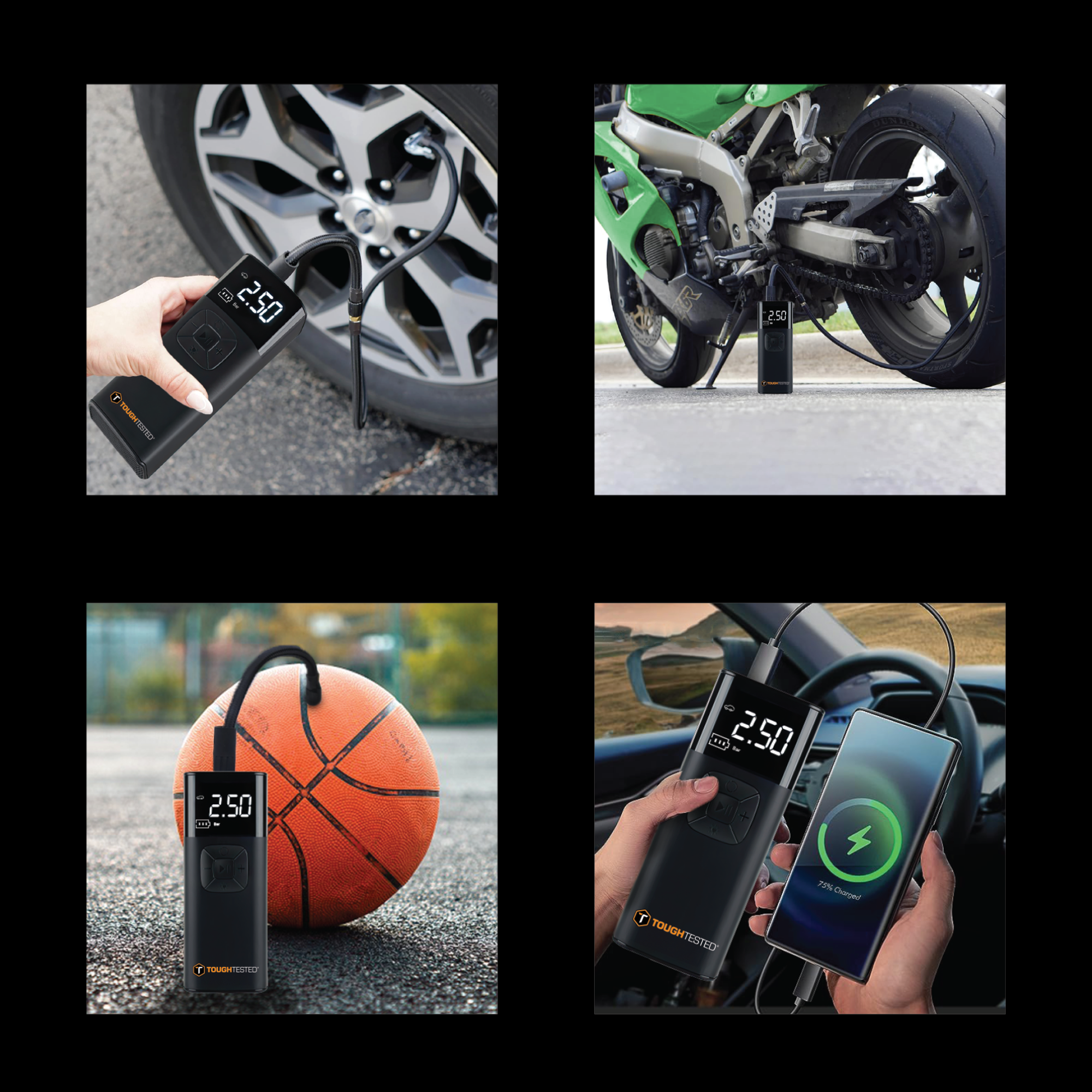 ToughTested Portable Tire Inflator & Power Bank, 150 PSI