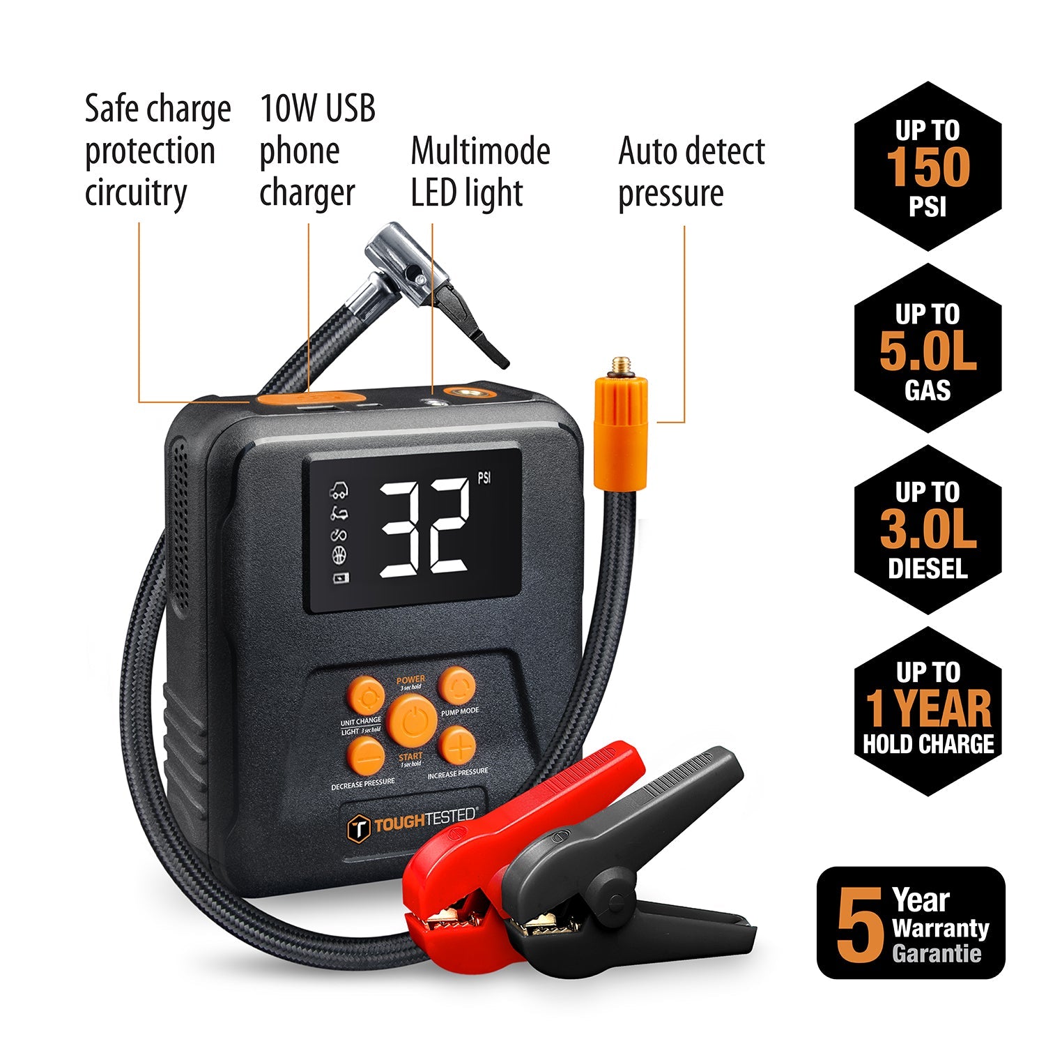ToughTested Phoenix Jump Starter, Tire Inflator & Power Bank Kit