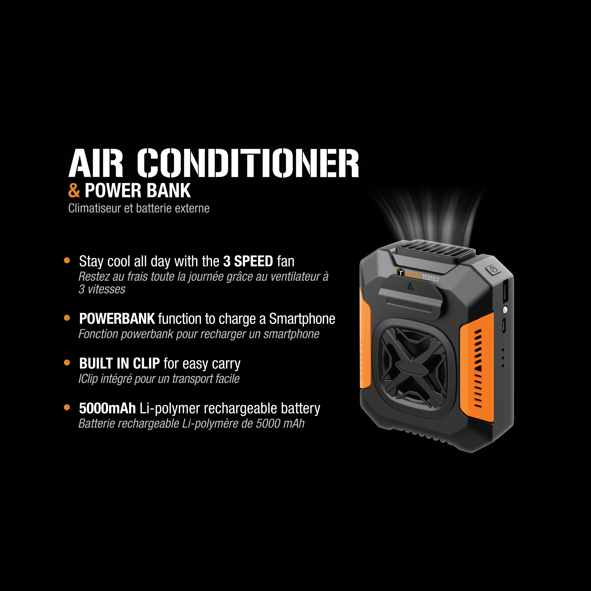 ToughTested Portable Air Cooler & Power Bank, 5000mAh Personal Fan