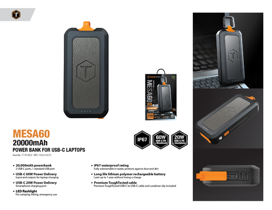 ToughTested Mesa60 20000mAh Power Bank for USB-C Laptops