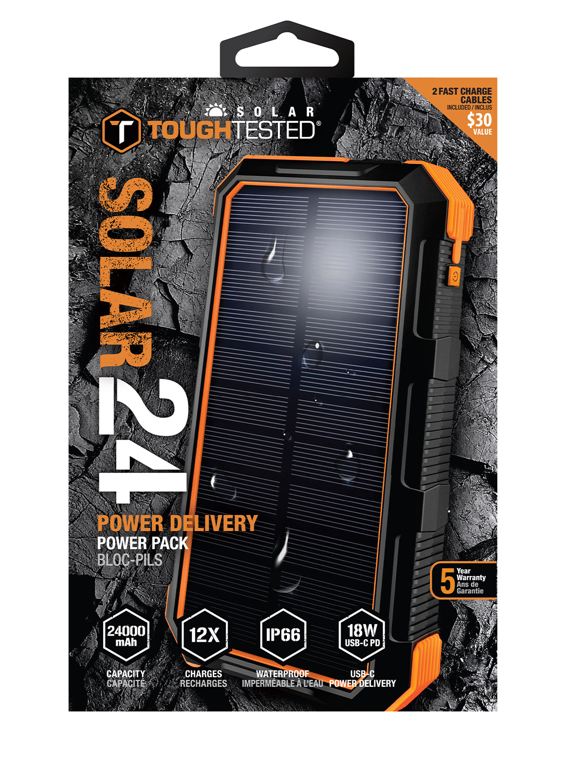 ToughTested SOLAR ROC24 24,000 mAh Powerbank with Solar Charging & PD Fast Charging