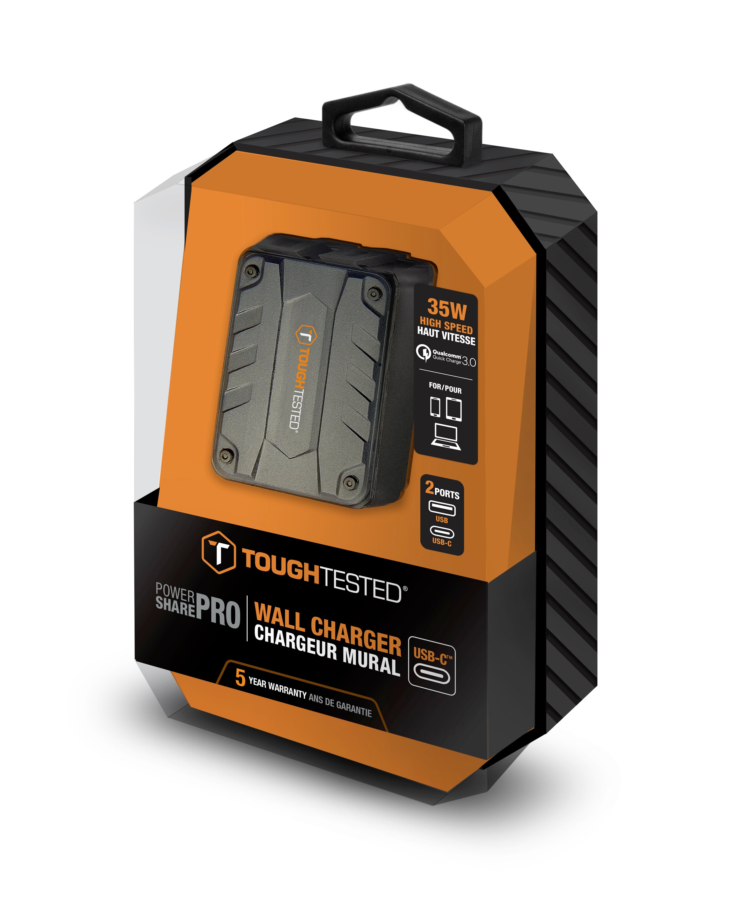 ToughTested Powershare Pro 33W Dual High Speed USB C/A Wall Charger with Port Dust Covers