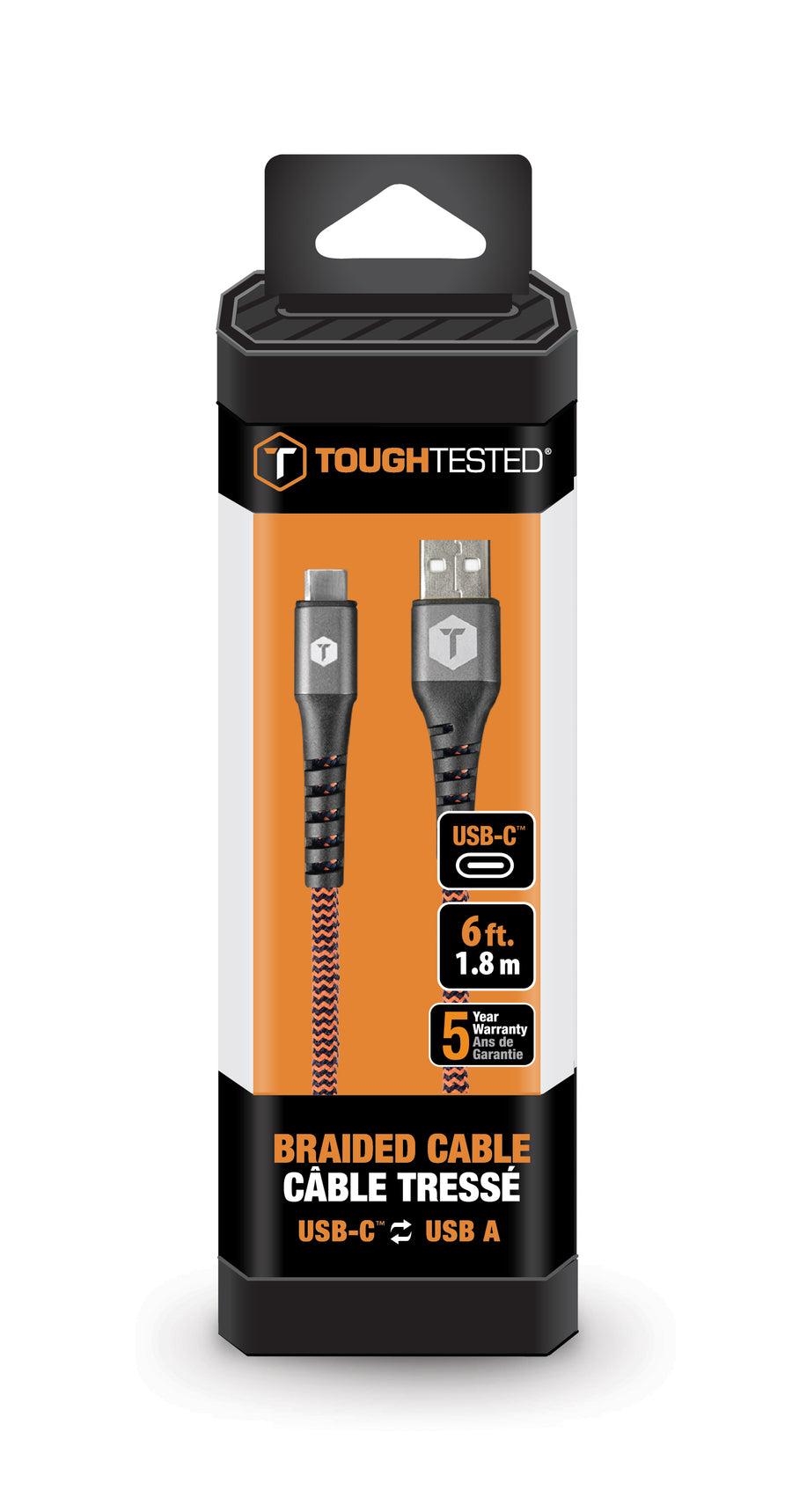 Braided 6 Ft. USB Power/Data Cable with USB-A to USB-C Connector