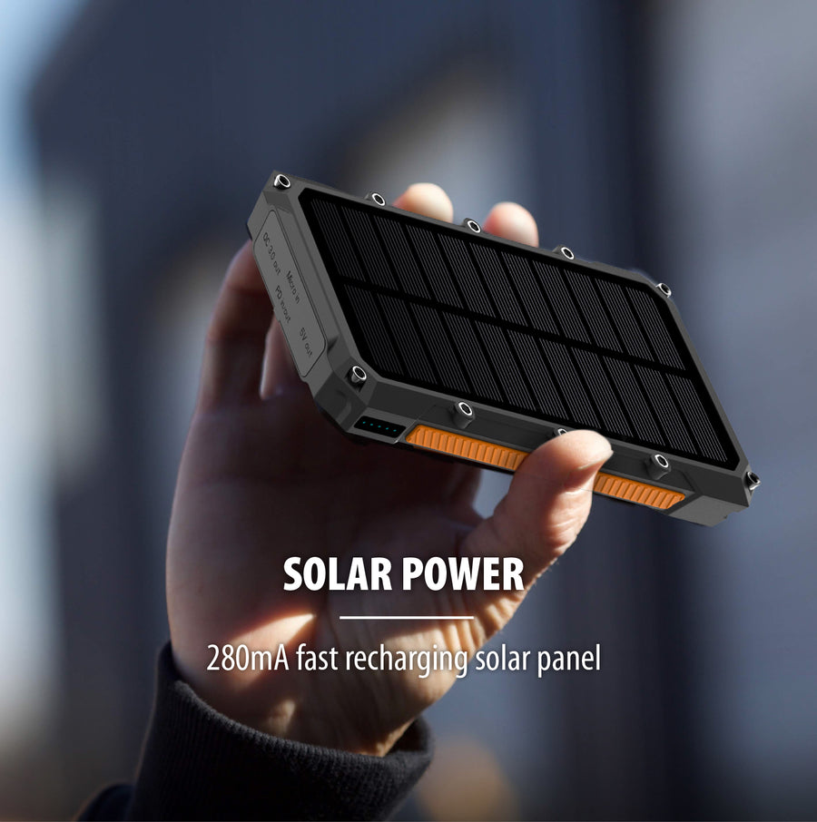 10,000 mAh Solar Charger & Wireless Portable Power Bank - ROC10
